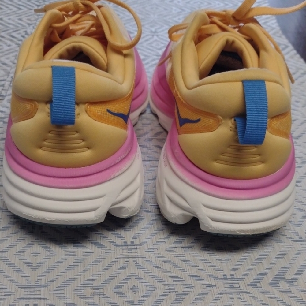 Hoka One One Bondi 8 Women's Yellow and Pink Running Shoes - Picture 8 of 14